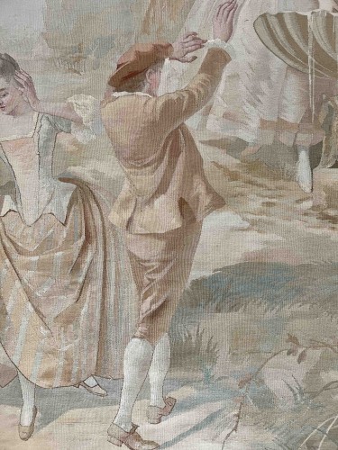 Scène champêtre galante - Tapisserie Manufacture Felletin Aubusson vers 1890 signée F. Bernardet - Galerie Lissier