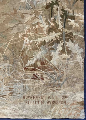  - Scène champêtre galante - Tapisserie Manufacture Felletin Aubusson vers 1890 signée F. Bernardet