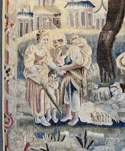 Scène pastorale idyllique - Tapisserie de la Manufacture d'Aubusson XVIIIe siècle - 