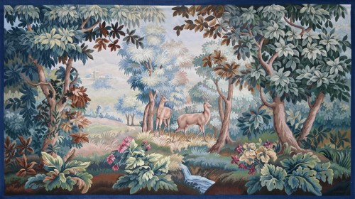 Tapisserie Verdure Aubusson - Couple cervidés dans un sous bois