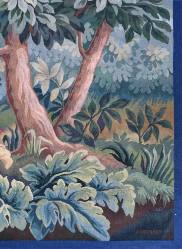 XIXe siècle - Tapisserie Verdure Aubusson - Couple cervidés dans un sous bois