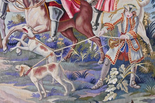 19th century - Aubusson Tapestry - Hunting Scene Under Louis XV