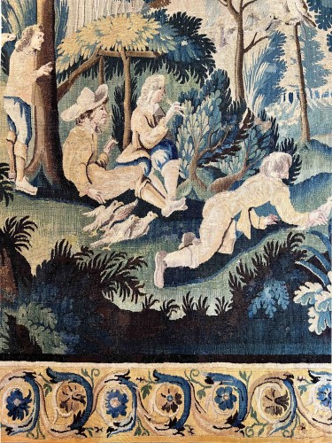 Antiquités - Bird Capture - 18th Century Tapestry from the Aubusson Manufactory