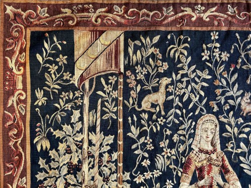 XIXe siècle - L'Odorat, La Dame à la licorne - Tapisserie Manufacture Aubusson XIXe siècle