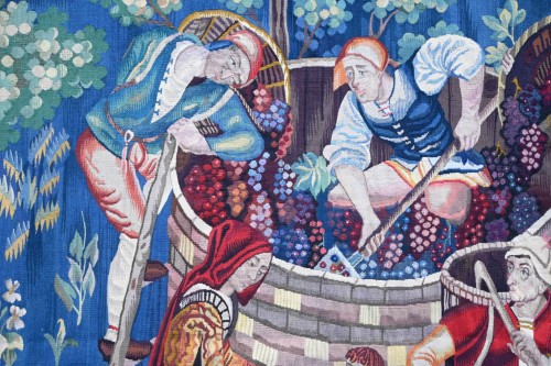 Antiquités - Tapisserie Vendange, Manufacture Aubusson 19e.siècle - certifiée Henri-François FAUREAU