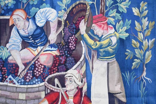 Antiquités - Tapisserie Vendange, Manufacture Aubusson 19e.siècle - certifiée Henri-François FAUREAU