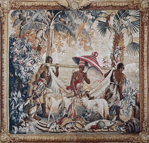 Tapestry signed from the Rambouillet workshop, The King Carried - Indian Ta