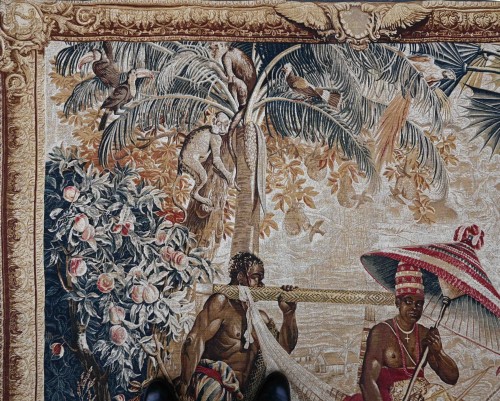 Tapestry signed from the Rambouillet workshop, The King Carried - Indian Ta - Tapestry & Carpet Style 