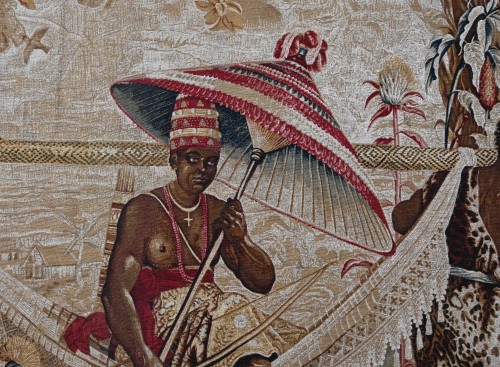 Tapestry signed from the Rambouillet workshop, The King Carried - Indian Ta - 