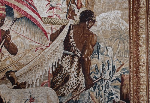 Tapestry signed from the Rambouillet workshop, The King Carried - Indian Ta - 