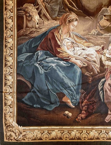 XIXe siècle - Tapisserie d'Aubusson, La scène de la naissance de Jésus-Christ