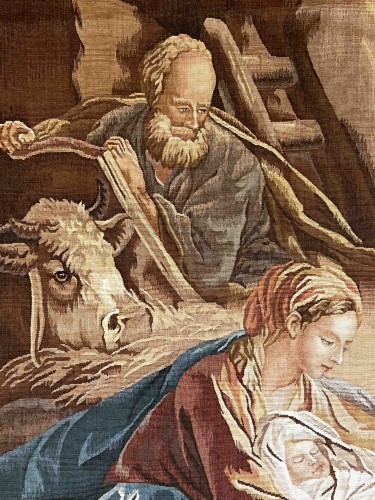 Antiquités - Tapisserie d'Aubusson, La scène de la naissance de Jésus-Christ