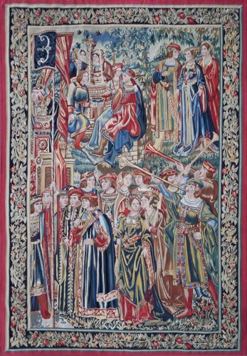 Bathsheba Invited by King David - 19th Century Medieval Tapestry