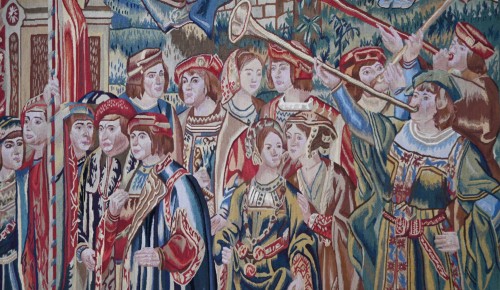 Tapestry & Carpet  - Bathsheba Invited by King David - 19th Century Medieval Tapestry