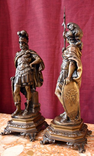 Pair of 19th-century patinated bronze figures after François Girardon - Sculpture Style Napoléon III