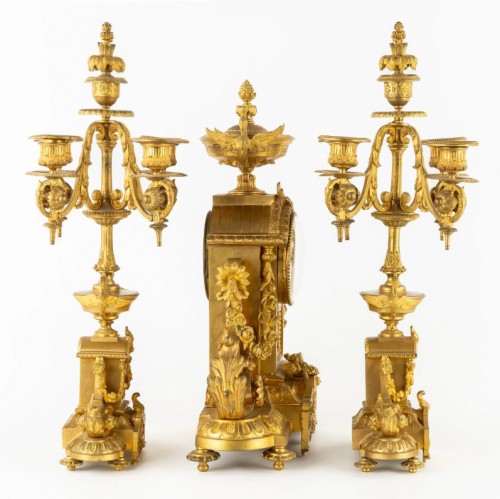Antiquités - Gilt-bronze mantel set