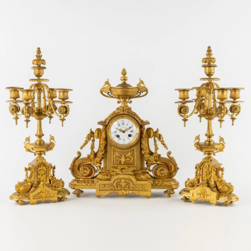 Antiquités - Gilt-bronze mantel set