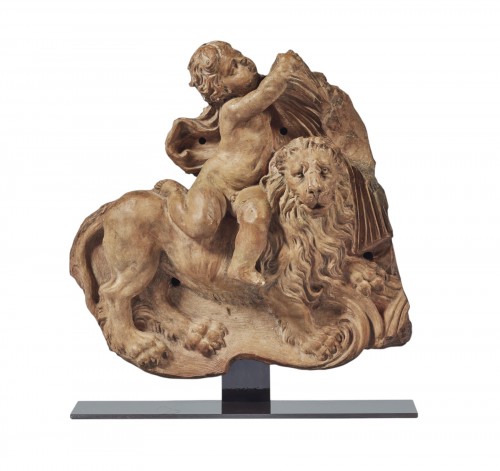 A putto riding a lion - Flemish school, ca. 1700
