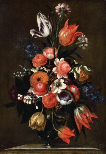 Bartolomeo Ligozzi (1620-1695) - Bouquet de fleurs dans un vase en verre