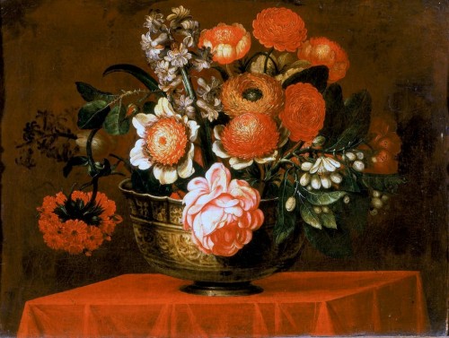 Tableaux et dessins  - Bartolomeo Ligozzi (1620-1695) - Bouquet de fleurs dans un vase en verre