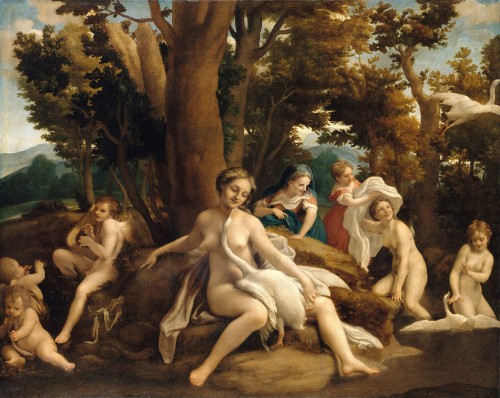 Tableaux et dessins Tableaux XVIIIe siècle - Anna Dorothea THERBUSCH (1721 - 1782) - Léda et le Cygne d'après le Corrège