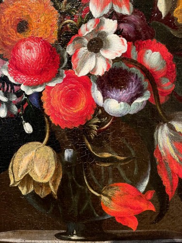 Bartolomeo Ligozzi  (1620 - 1695) - Bouquet dans un vase en verre - Galerie Magdeleine