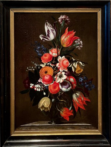 Bartolomeo Ligozzi  (1620 - 1695) - Bouquet dans un vase en verre - 