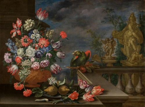 Antiquités - Bartolomeo Ligozzi  (1620 - 1695) - Bouquet dans un vase en verre
