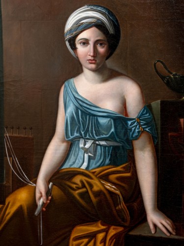 19th century - Émilie BOUNIEU(1767-1831)  - Hélène busy embroidering, sees Laodicé arrive