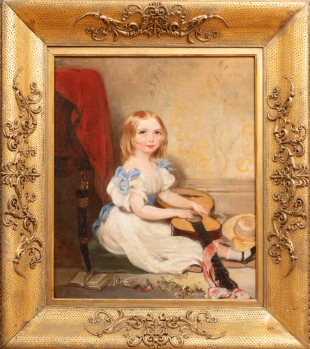  Portrait of Camilla with a Guitar - Nicholas Joseph CROWLEY, 1838 - Paintings & Drawings Style Louis-Philippe