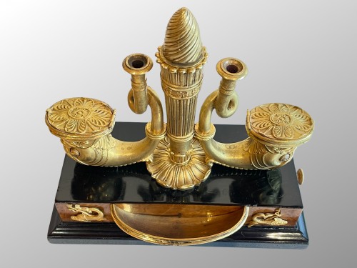 Empire inkwell in Ash burl, ebony and gilt bronze - 