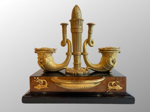 Empire - Empire inkwell in Ash burl, ebony and gilt bronze