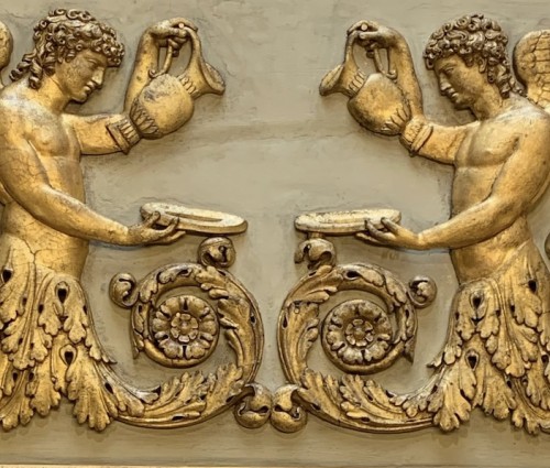 Miroirs, Trumeaux  - Trumeau d'époque premier Empire. Bois et stuc, doré et peint