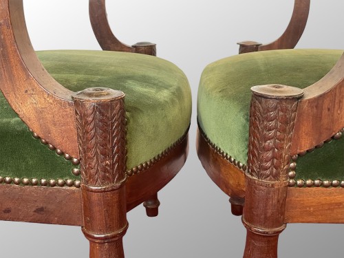 Sièges Fauteuil & Bergère - Suite de quatre fauteuils d'officier en acajou 1er Empire 