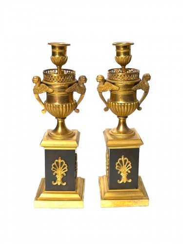 Pair of cassolettes forming candleholders Empire period