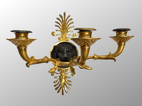 Paire d'appliques aux lions d'époque Empire - Luminaires Style Empire