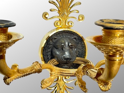 Luminaires Appliques - Paire d'appliques aux lions d'époque Empire