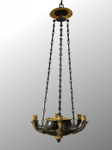 Lustre en bronze patiné et doré début du XIXe siècle - Luminaires Style Restauration - Charles X