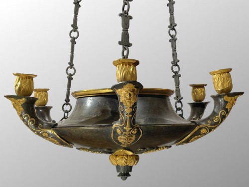 Lustre en bronze patiné et doré début du XIXe siècle - Restauration - Charles X