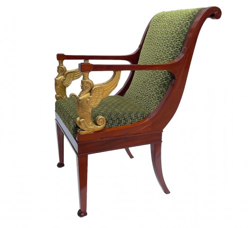 Empire period mahogany and gilded wood armchair with frame