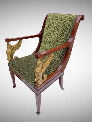 Seating  - Empire period mahogany and gilded wood armchair with frame
