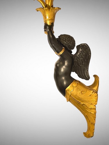 Paire de grandes appliques en bronze doré et patiné d'époque Empire - Galerie Maxime Fustier