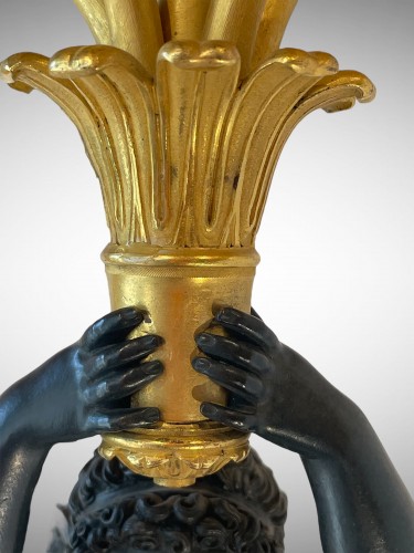 Empire - Paire de grandes appliques en bronze doré et patiné d'époque Empire