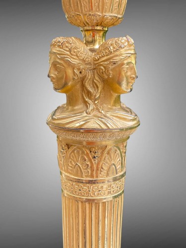 Paire de bougeoirs en bronze doré époque premier Empire - Luminaires Style Empire