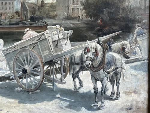 Tableaux et dessins  - Huile sur toile par Emile Blanchon (né en 1845) - Le déchargement du plâtre