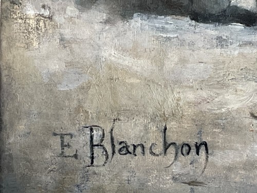  - Huile sur toile par Emile Blanchon (né en 1845) - Le déchargement du plâtre