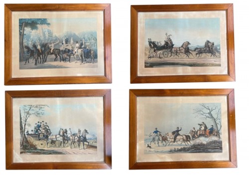 Suite de quatre grandes gravures intitulées "la vie d'un gentilhomme en toutes saison