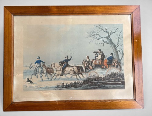XIXe siècle - Suite de quatre grandes gravures intitulées "la vie d'un gentilhomme en toutes saison
