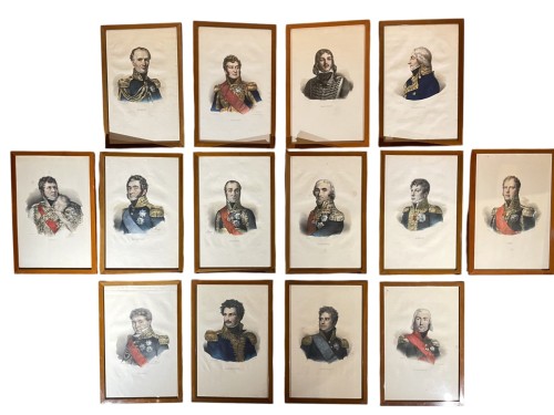 Officiers du Premier Empire, quatorze gravures aquarellées vers 1830