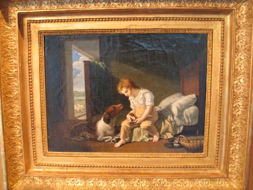 Tableaux et dessins Tableaux XIXe siècle - Marie-Eléonore Godefroy - L'enfant avec sa chienne et ses chiots